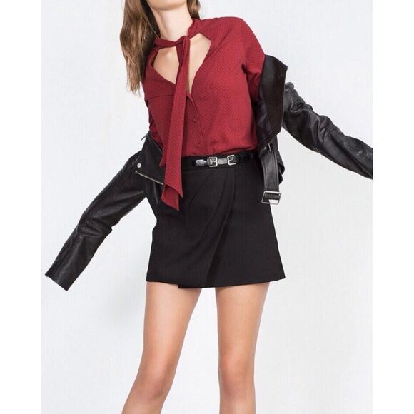 EUC Zara Black Buckle Mini Skirt Size M High Waisted Faux Wrap Style Tailored - Picture 4 of 11